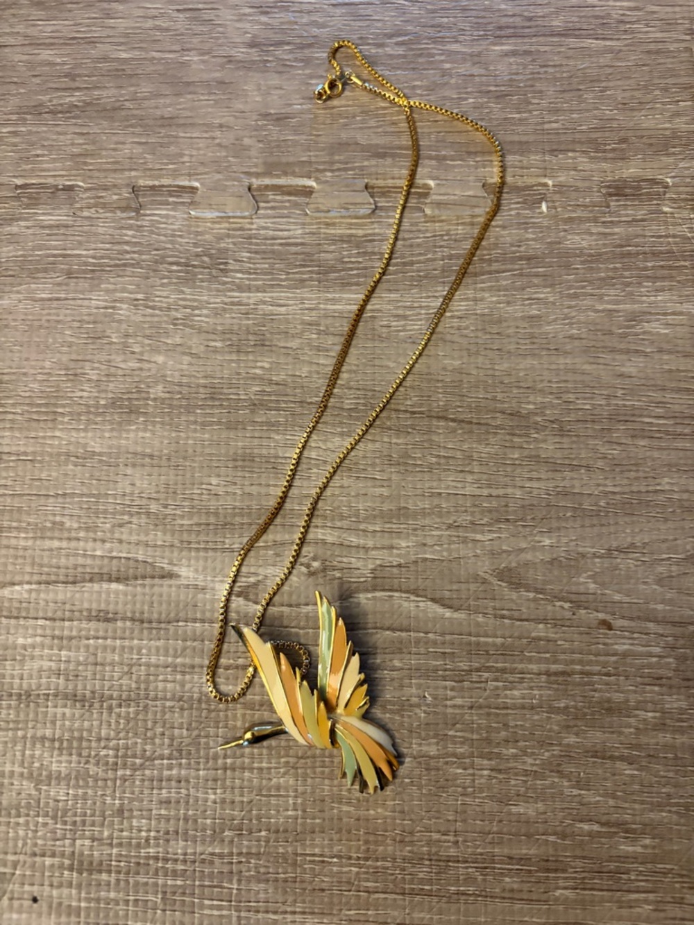 Vintage Gold Tone Enamel Hummingbird Necklace